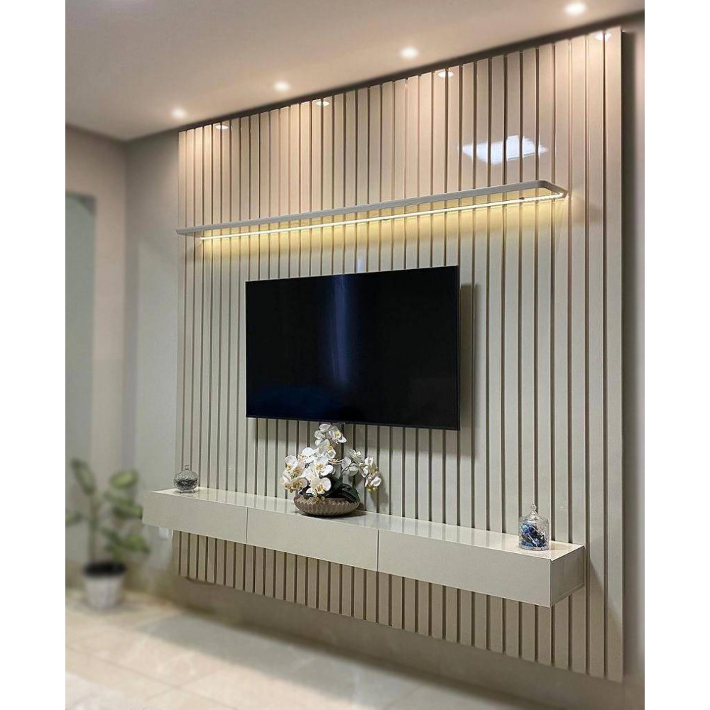 Painel Home Nobre Ripado 228.8 cm c/ Led para Tv até 85" - Off White