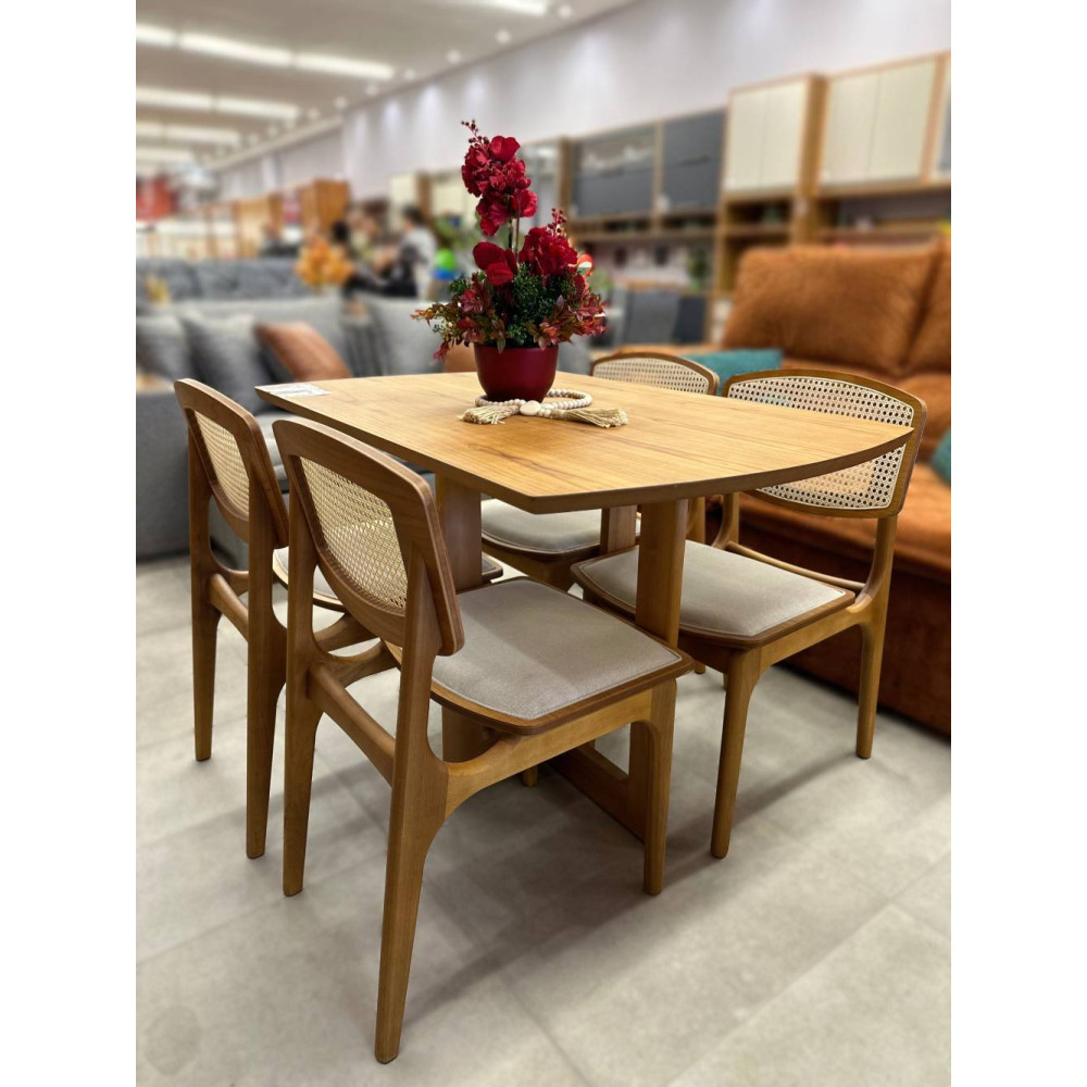 Mesa de Jantar Tália 120cm Tampo Laminado com 4 cadeiras Turquia Premium tela madeira - Linho Bege