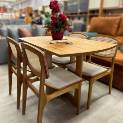 Mesa de Jantar Tália 120cm Tampo Laminado com 4 cadeiras Turquia Premium tela madeira - Linho Bege Mesa de Jantar Tália 120cm Tampo Laminado com 4 cadeiras Turquia Premium tela madeira - Linho Bege