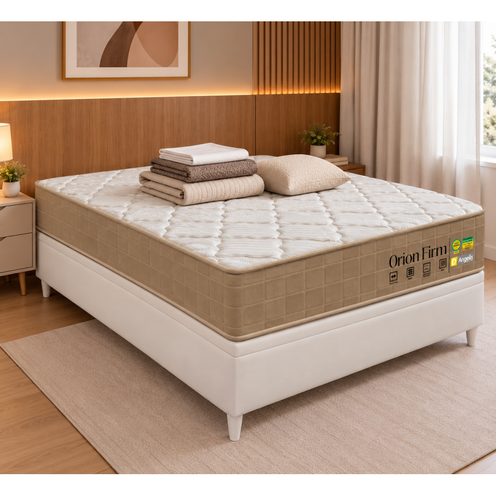 Colchão Orion Firm Casal 22Cmx1,88Mx1,38M + Base Baú Carioca Casal Courino - Branco