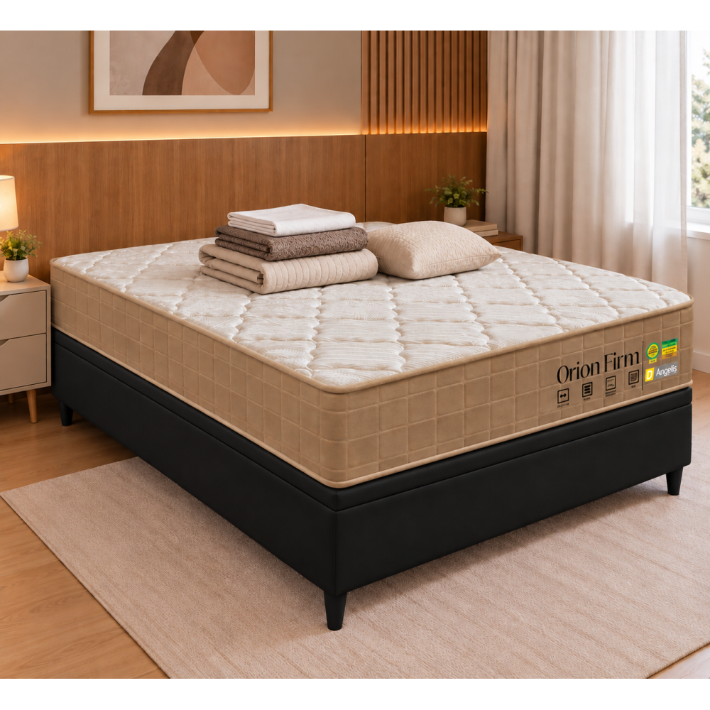 Colchão Orion Firm Casal 22Cmx1,88Mx1,38M + Base Baú Carioca Casal Courino - Preto