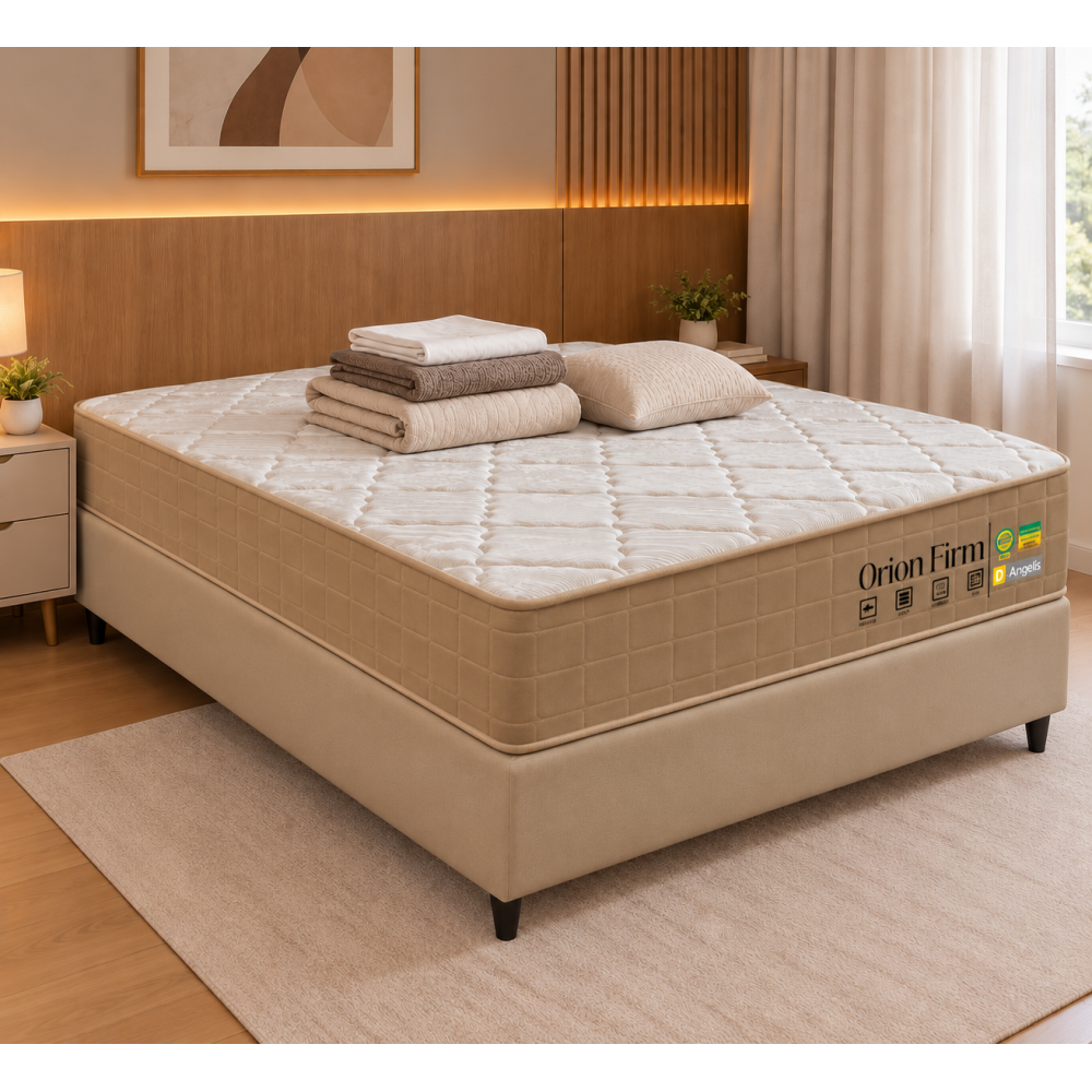 Colchão Orion Firm Casal 22Cmx1,88Mx1,38M + Base Cama Box Casal Courino - Bege