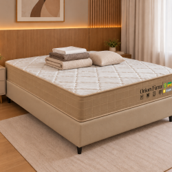Colchão Orion Firm Casal 22Cmx1,88Mx1,38M + Base Cama Box Casal Courino - Bege