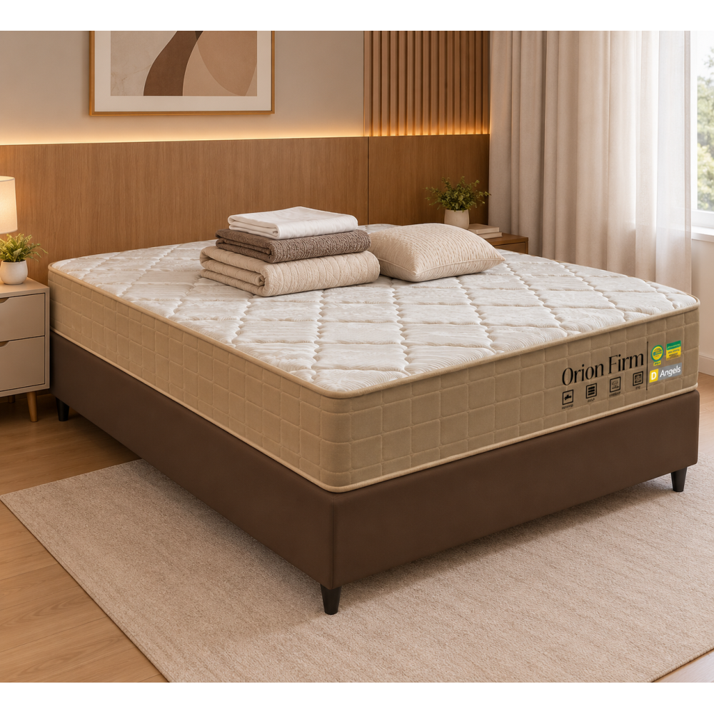 Colchão Orion Firm Casal 22Cmx1,88Mx1,38M + Base Cama Box Casal Courino - Marrom
