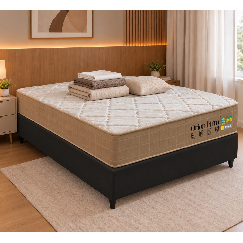 Colchão Orion Firm Casal 22Cmx1,88Mx1,38M + Base Cama Box Casal Courino - Preto