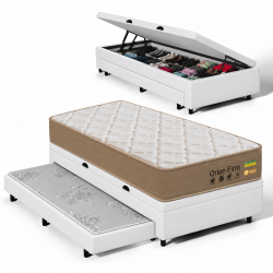 Colchão Orion Firm Solteiro 22Cmx1,88Mx88Cm + Base Baú C/Auxiliar Courino Solteiro - Branco