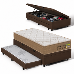 Colchão Orion Firm Solteiro 22Cmx1,88Mx88Cm + Base Baú C/Auxiliar Courino Solteiro - Marrom