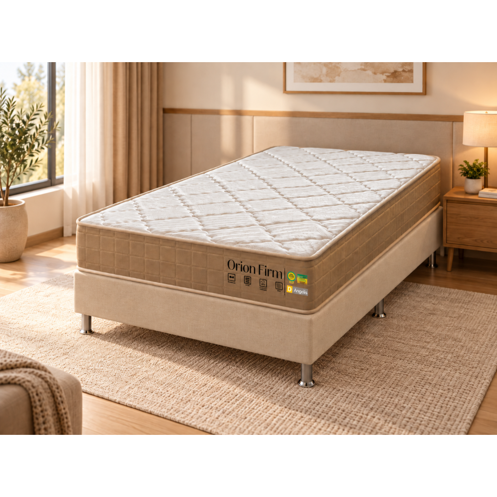 Colchão Orion Firm Solteiro 22Cmx1,88Mx88Cm + Base Solteiro (88x188x23) Courino - Bege