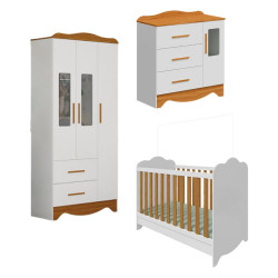 Kit - Berço Mini Cama Clara - Móveis Peroba - Branco Brilho / Amêndoa + Cômoda Clara c/ 1 Porta e 3 Gavetas - Móveis Peroba - Branco Brilho / Amêndoa + Guarda Roupa Infantil Clara c/ 3 Portas e 2 Gavetas - Móveis Peroba - Branco Brilho / Amêndoa Kit - Berço Mini Cama Clara - Móveis Peroba - Branco Brilho / Amêndoa + Cômoda Clara c/ 1 Porta e 3 Gavetas - Móveis Peroba - Branco Brilho / Amêndoa + Guarda Roupa Infantil Clara c/ 3 Portas e 2 Gavetas - Móveis Peroba - Branco Brilho / Amêndoa