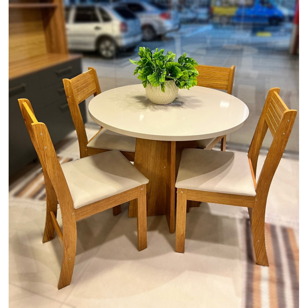 Conjunto de Mesa Jantar Slin c/ 4 Cadeiras Brisa 90cx90 - Viero - Mel / Blonde