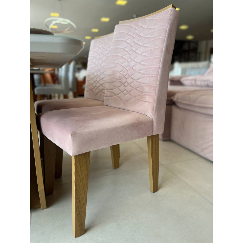 Conjunto Mesa de Jantar Agata com 4 Cadeiras Clarice Cimol 130x80cm  - Nature / Off White / Rose