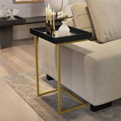 Mesa Lateral de Apoio JB 4774 c/ Espelho e Pé De Aço - Preto/Dourado  Mesa Lateral de Apoio JB 4774 c/ Espelho e Pé De Aço - Preto/Dourado