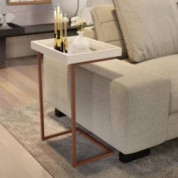 Mesa Lateral de Apoio JB 4774 c/ Espelho e Pé De Aço - Perola/Bronze  Mesa Lateral de Apoio JB 4774 c/ Espelho e Pé De Aço - Perola/Bronze