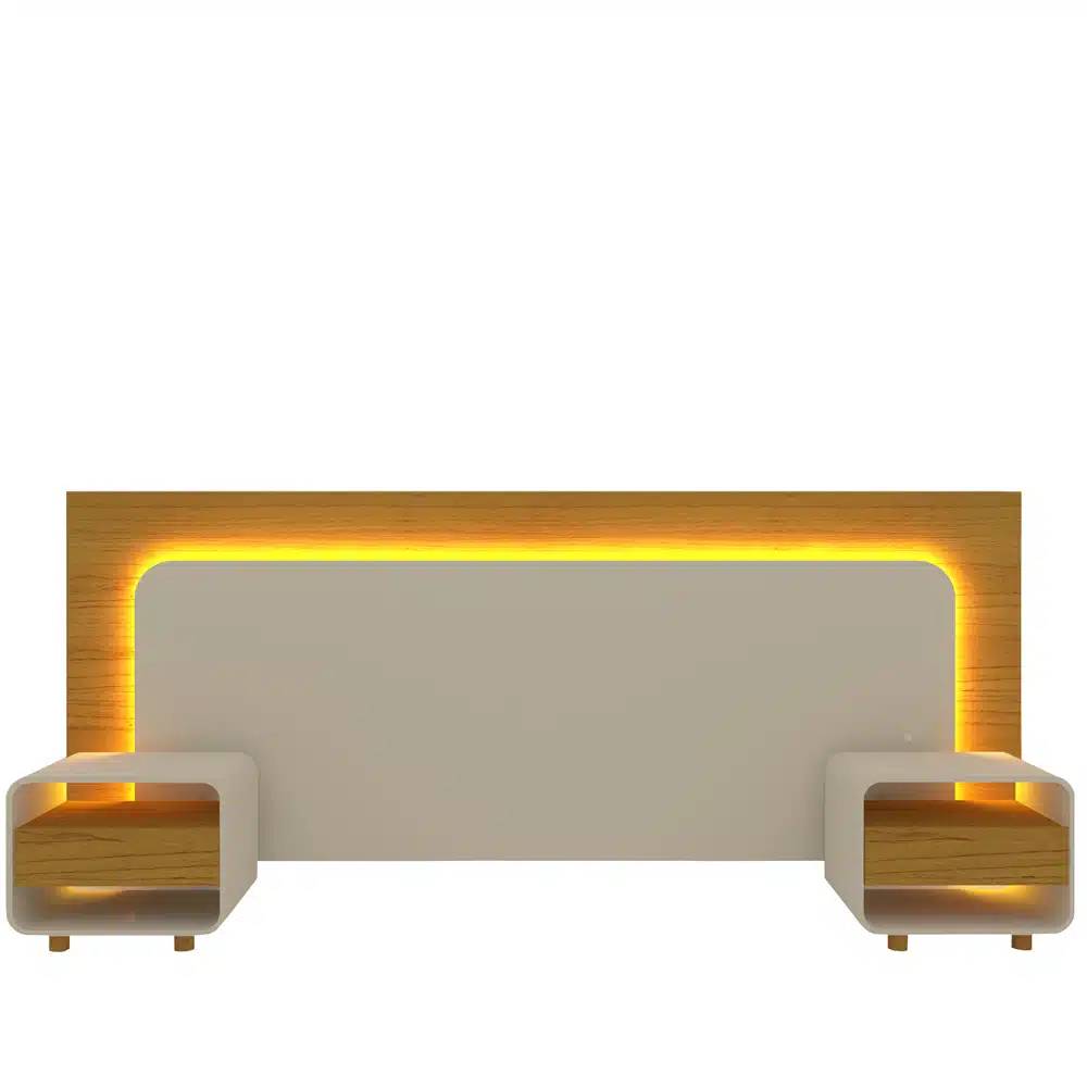 Cabeceira Innova com LED e Mesa de Cabeceira 140/160/195 -  Naturale /Off White 