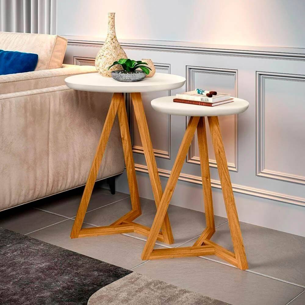 Conjunto de Mesa Mezanino Lateral Classic - Off White/Nature