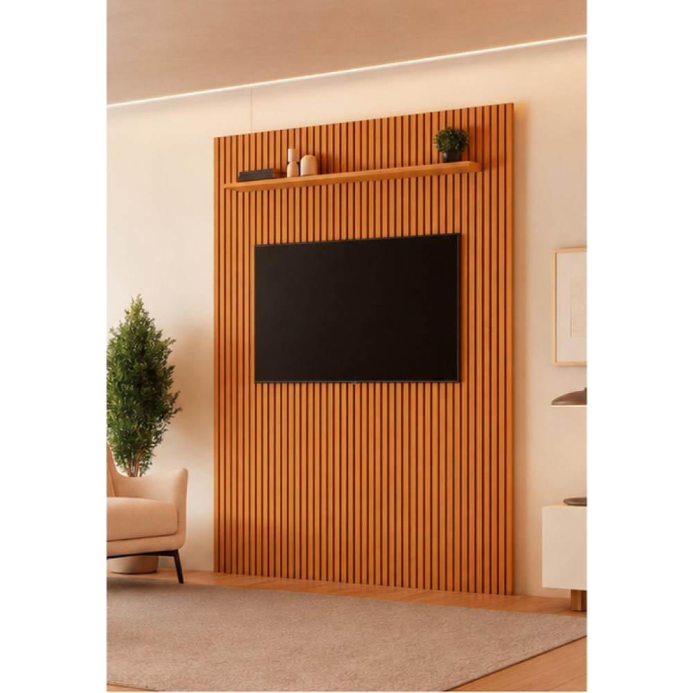Painel Ripado Lyon 227 e Prateleira - Naturalle