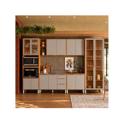 Cozinha Completa Plena + Cristaleira Plena C/ 2 Portas 48cm - Cinamomo Touch/Nude