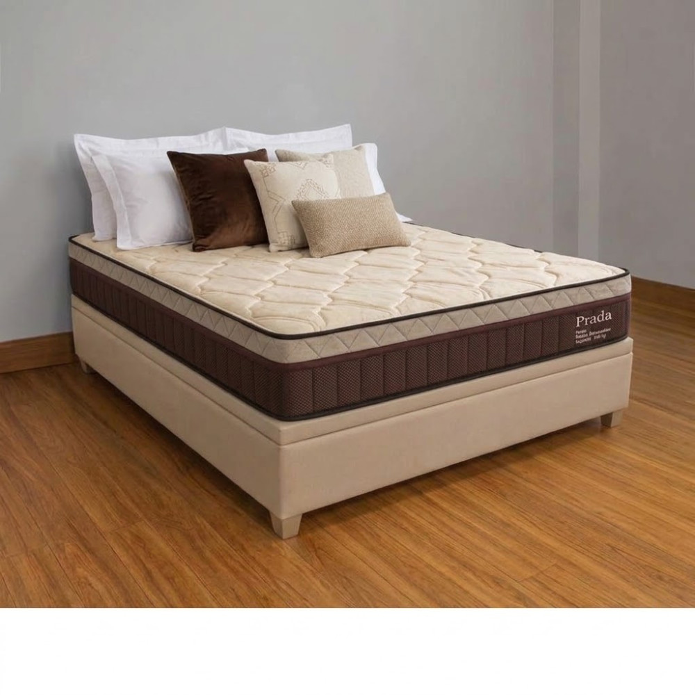 Colchão Prada Casal com Molas Ensacadas 32x188x138cm + Base Baú Carioca Casal Courino - Bege