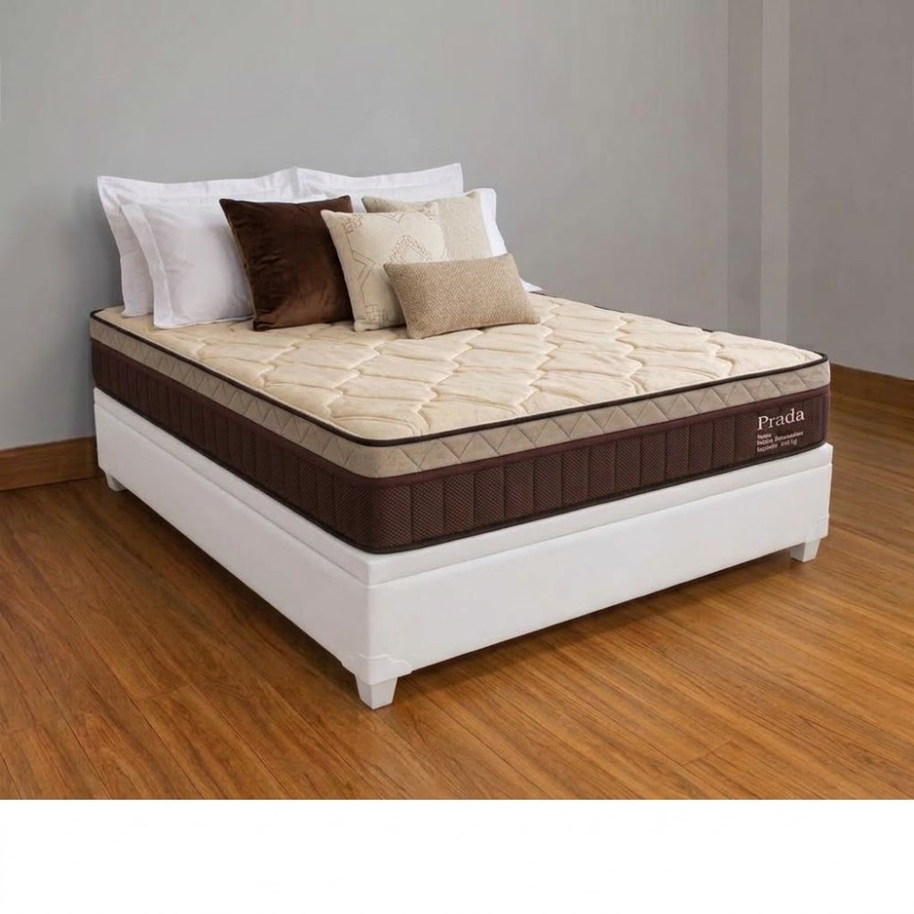 Colchão Prada Casal com Molas Ensacadas 32x188x138cm + Base Baú Carioca Casal Courino - Branco