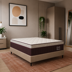 Colchão Prada Casal com Molas Ensacadas 32x188x138cm + Base Cama Box Casal Courino - Bege
