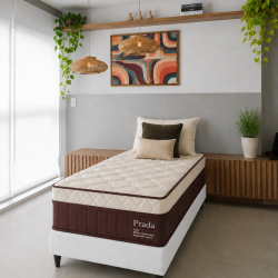 Colchão Prada Solteiro com Molas Ensacadas 32x188x88cm + Base Solteiro Courino - Branco