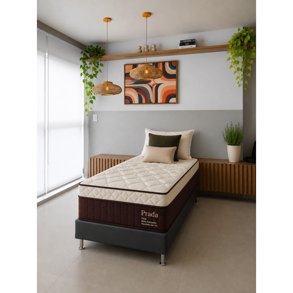 Colchão Prada Solteiro com Molas Ensacadas 32x188x88cm + Base Solteiro Courino - Preto