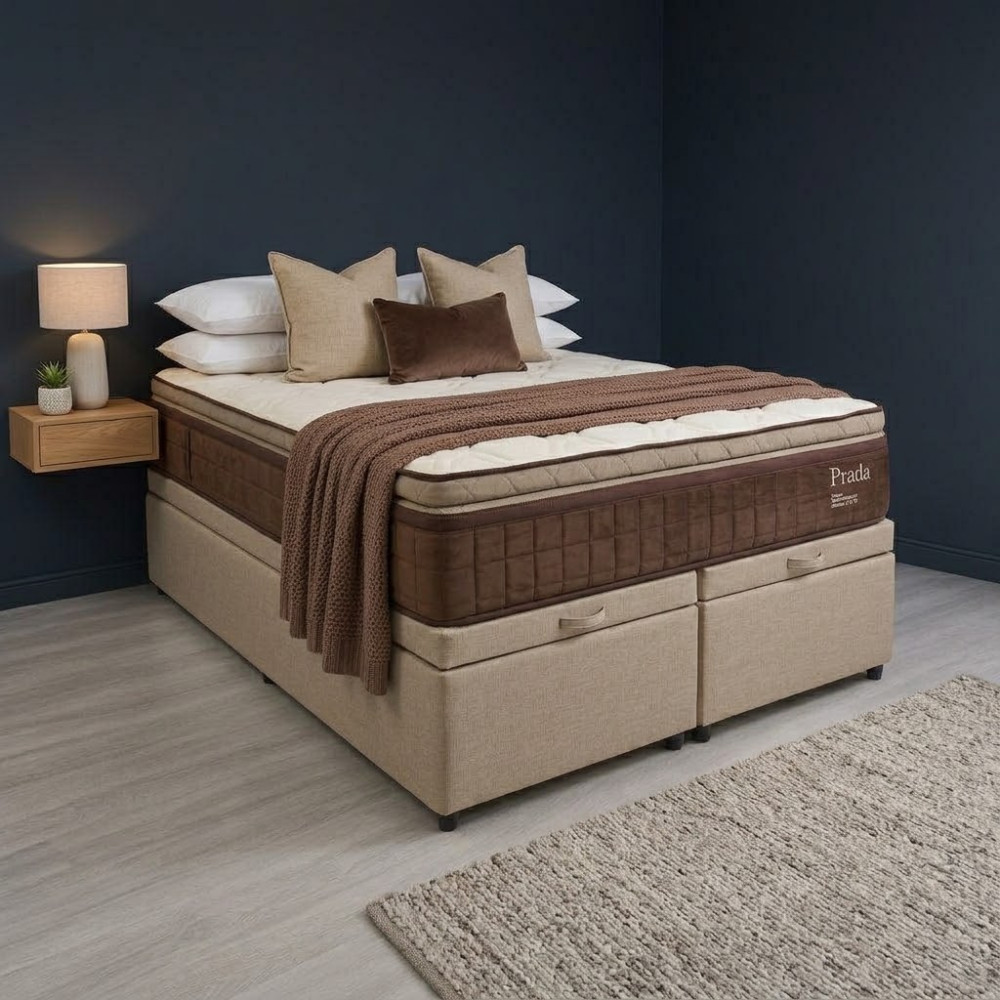 Colchão Prada Queen com Molas Ensacadas 32x198x158cm + Base Box Queen Bau Bipartido - 158 - Bege