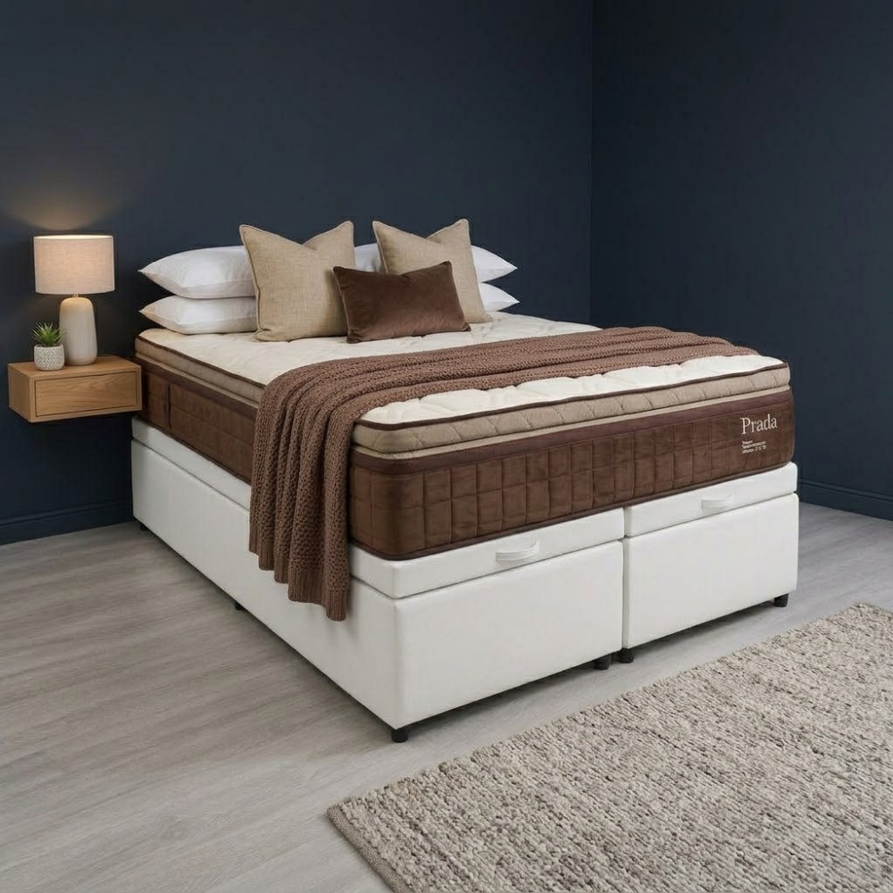 Colchão Prada Queen com Molas Ensacadas 32x198x158cm + Base Box Queen Bau Bipartido - 158 - Branco