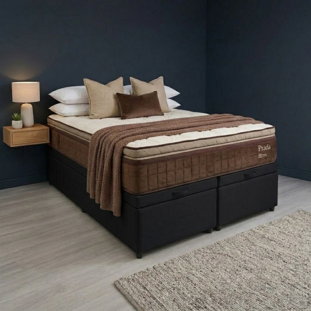 Colchão Prada Queen com Molas Ensacadas 32x198x158cm + Base Box Queen Bau Bipartido - 158 - Preto
