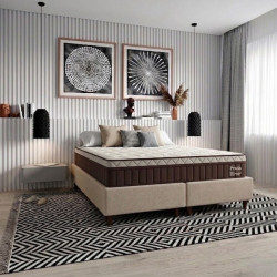 Colchão Prada Queen com Molas Ensacadas 32x198x158cm + Base Box Queen Bipartido Courino - Bege