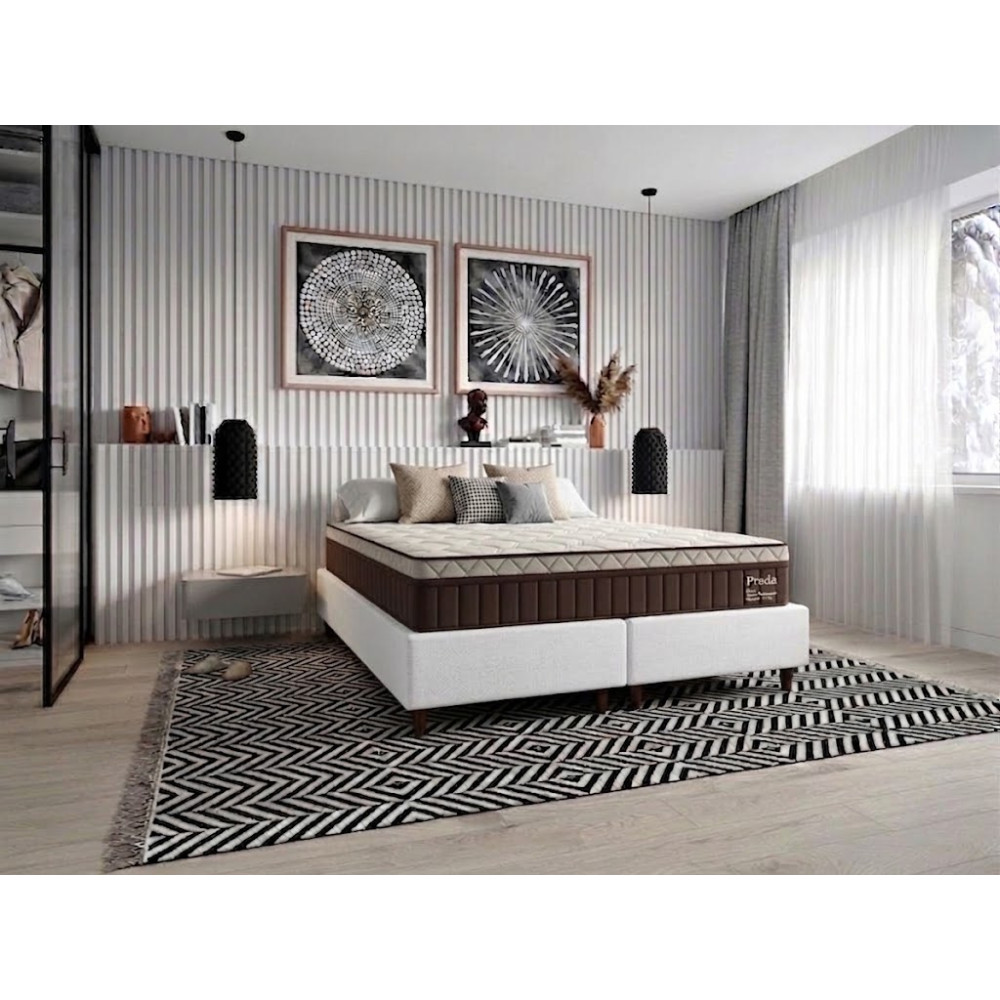 Colchão Prada Queen com Molas Ensacadas 32x198x158cm + Base Box Queen Bipartido Courino - Branco