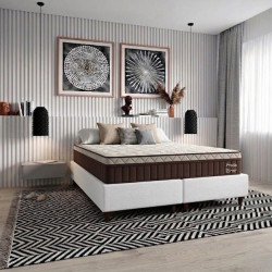 Colchão Prada Queen com Molas Ensacadas 32x198x158cm + Base Box Queen Bipartido Courino - Branco