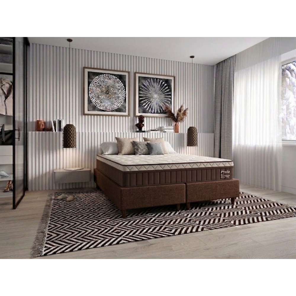 Colchão Prada Queen com Molas Ensacadas 32x198x158cm + Base Box Queen Bipartido Courino - Marrom