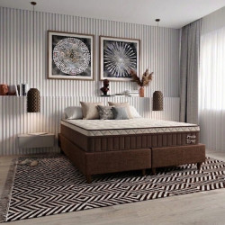 Colchão Prada Queen com Molas Ensacadas 32x198x158cm + Base Box Queen Bipartido Courino - Marrom