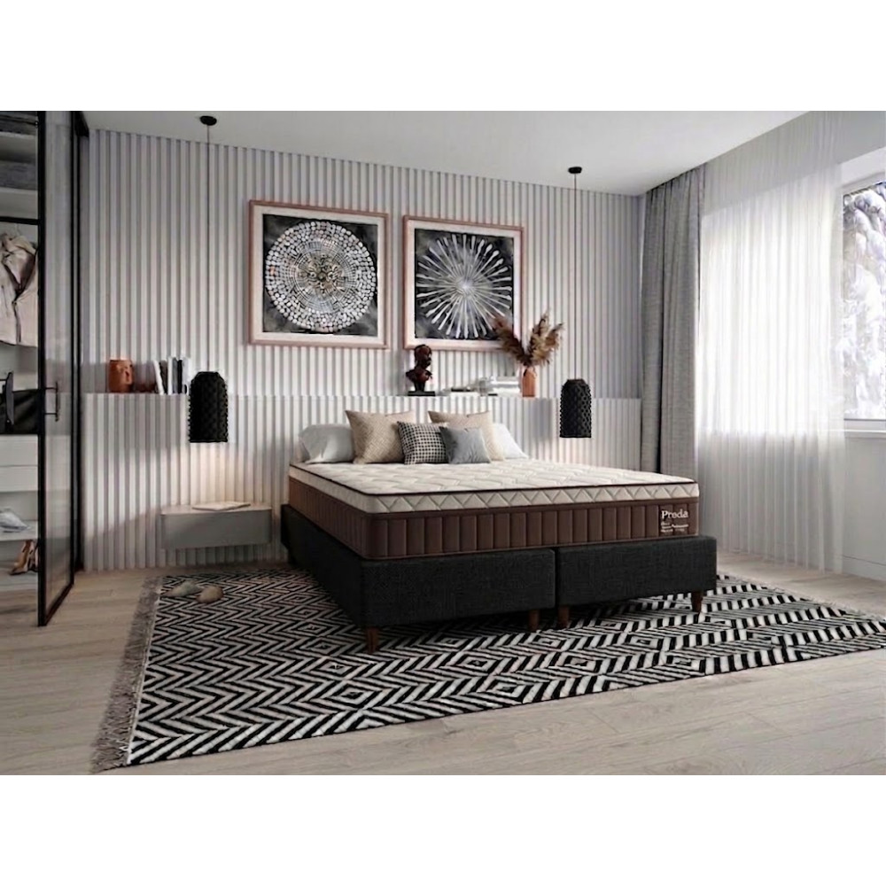 Colchão Prada Queen com Molas Ensacadas 32x198x158cm + Base Box Queen Bipartido Courino - Preto