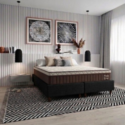 Colchão Prada Queen com Molas Ensacadas 32x198x158cm + Base Box Queen Bipartido Courino - Preto