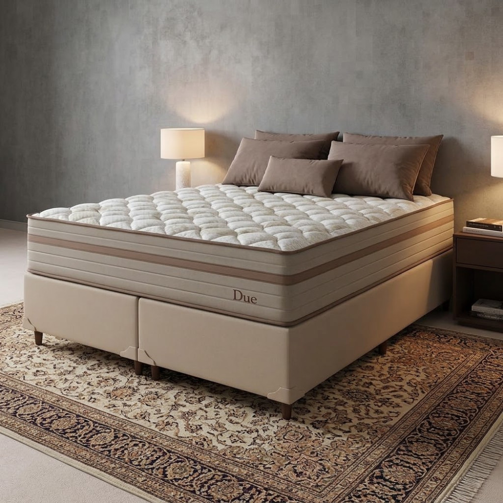Colchão Due Queen com Molas Ensacadas 26x158x198cm + Base Box Queen Bipartido 158×198 Courino - Bege
