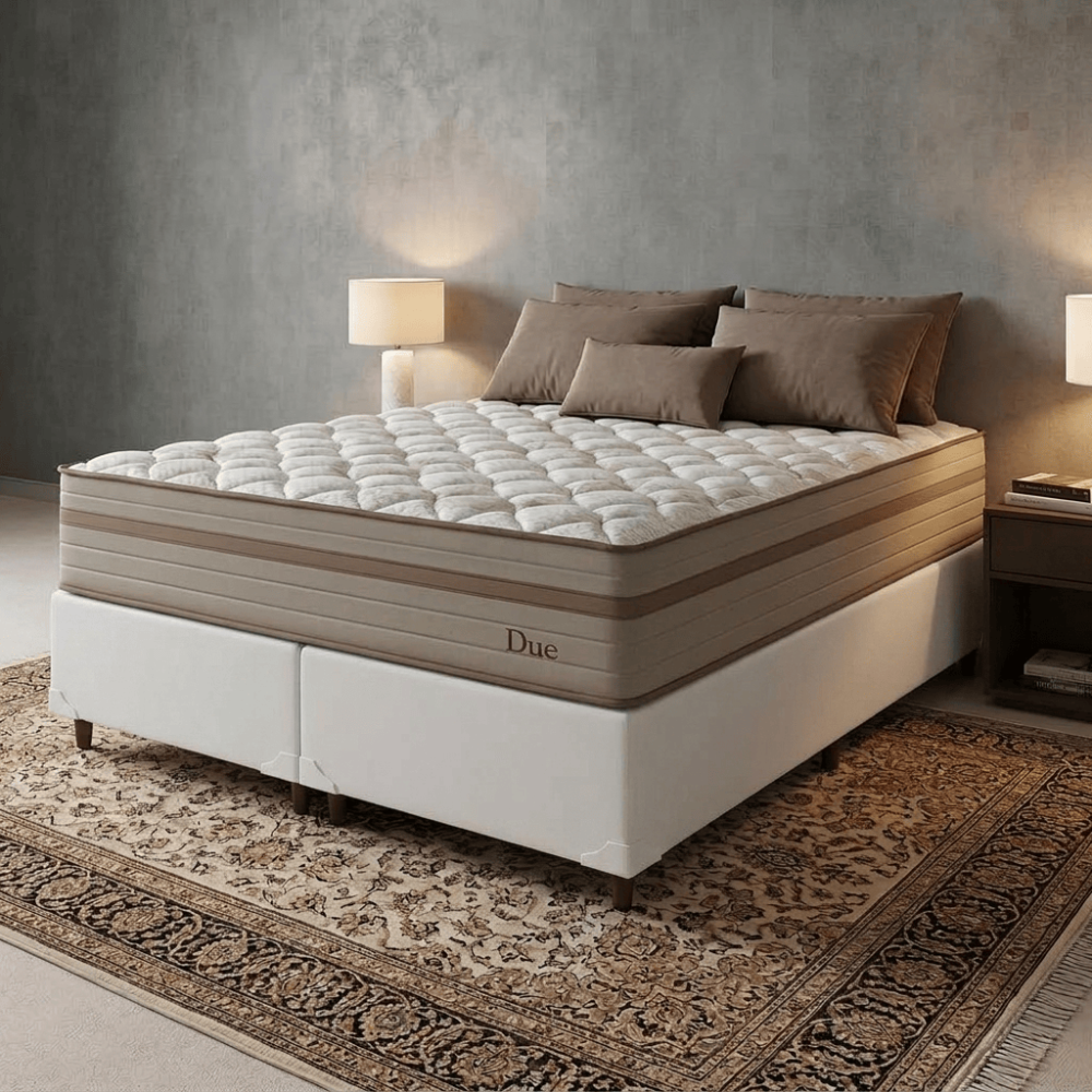 Colchão Due Queen com Molas Ensacadas 26x158x198cm + Base Box Queen Bipartido 158×198 Courino - Branco