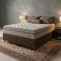 Colchão Due Queen com Molas Ensacadas 26x158x198cm + Base Box Queen Bipartido 158×198 Courino - Marrom