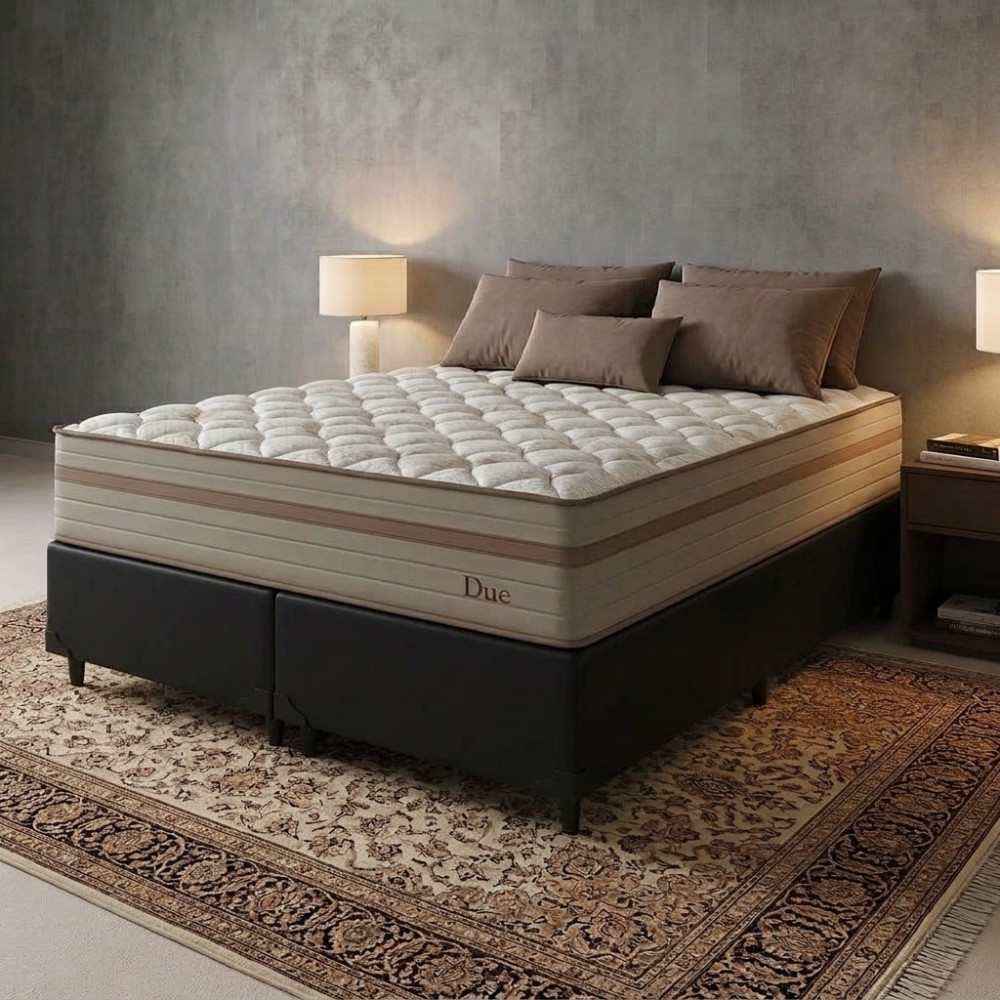 Colchão Due Queen com Molas Ensacadas 26x158x198cm + Base Box Queen Bipartido 158×198 Courino - Preto