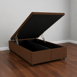 Base Box Casal Bau Bipartido Courino - 138 - Marrom