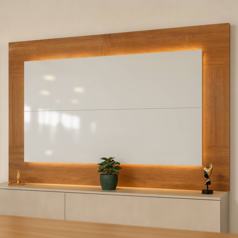 Rack Bancada Arc 2.2- Off White/Nature + Painel Atenas para Tvs até 65" com Led - Naturalle / Off White