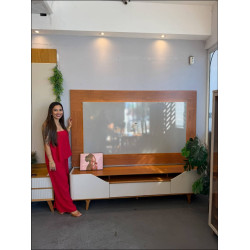 Rack Bancada Arc 2.2- Off White/Nature + Painel Atenas para Tvs até 65" com Led - Naturalle / Off White