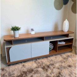 Rack Bancada Jurere 1.8 para Tvs até 75" - Freijó/off White Matte