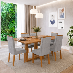 Mesa de Jantar Rubi 160x90cm S/ Vidro - Cinamomo + 6 Cadeiras Julia - Veludo Prata