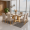 Mesa de Jantar Rubi 160x90cm Com Tampo de Vidro - Cinamomo/Off White + 6 Cadeiras Amsterdã Linho - Bege