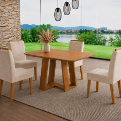 Mesa de Jantar Rubi 120x80cm S/ Vidro - Cinamomo + 4 Cadeiras Julia - Linho Bege