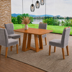 Mesa de Jantar Rubi 120x80cm S/ Vidro - Cinamomo + 4 Cadeiras Julia - Veludo Cinza