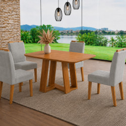 Mesa de Jantar Rubi 120x80cm S/ Vidro - Cinamomo + 4 Cadeiras Julia - Linho Cinza