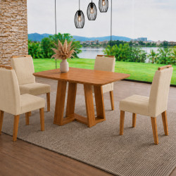 Mesa de Jantar Rubi 120x80cm S/ Vidro - Cinamomo + 4 Cadeiras Julia - Veludo Bege